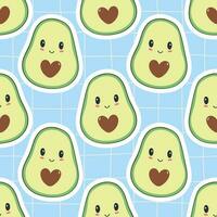 Seamless pattern with cute and funny avocado. Colored flat vector illustration for print.