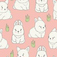 Vector seamless spring pattern with rabbits and plants. Easter pattern. cartoon bunnies.