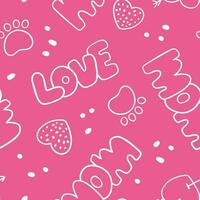 Love mom lettering and seamless pattern. Childish print for nursery in a Scandinavian style. For baby clothes. Vector cartoon illustration in pastel colors.