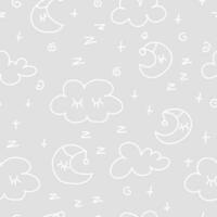 Vector hand-drawn color seamless childish simple pattern for kids with cute cloud and moons in Scandinavian style on a blue background. Baby pattern with night sky. Fabric design. Wallpaper.