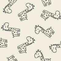 Vector hand-drawn colored childish seamless repeating simple pattern with cute giraffes in scandinavian style on a white background. Cute baby animals. Pattern for kids with giraffes. Kids design.