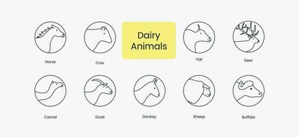 Dairy animals head line icon, vector illustration of animals that give milk.