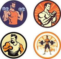 Man working out with dumbels vectorized logo set vector