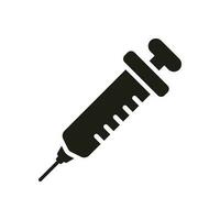 Syringe with Needle Silhouette Icon. Medical Injector Glyph Pictogram. Vaccine Injection Icon. Vaccination, Immunisation from Flu Disease Sign. Medicals Equipment. Isolated Vector Illustration.
