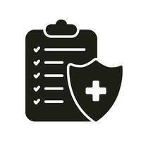 Diagnosis Report Silhouette Icon. Patient Medical Record Glyph Pictogram. Diagnostic Document. Health Information on Clipboard Icon. Checklist Medicals Survey Note. Isolated Vector Illustration.