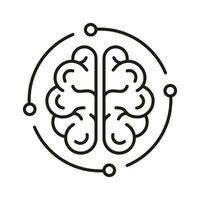 Human Brain and Digital Technology Black Line Icon. Tech Science Linear Pictogram. Neurology and Artificial Intelligence Symbol on White Background. Editable Stroke. Isolated Vector Illustration.