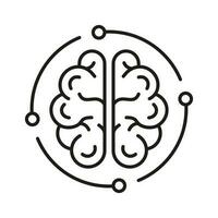 Human Brain and Digital Technology Black Line Icon. Tech Science Linear Pictogram. Neurology and Artificial Intelligence Symbol on White Background. Editable Stroke. Isolated Vector Illustration.