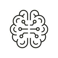 Neurology and Artificial Intelligence Symbol on White Background. Tech Science Linear Pictogram. Human Brain and Digital Technology Black Line Icon. Editable Stroke. Isolated Vector Illustration.