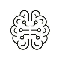 Neurology and Artificial Intelligence Symbol on White Background. Tech Science Linear Pictogram. Human Brain and Digital Technology Black Line Icon. Editable Stroke. Isolated Vector Illustration.