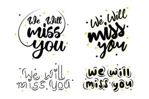 Farewell party template. Set of we will miss you sticker . Party, invitation card design vector