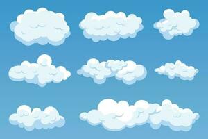 grande conjunto de nubes aislado en un azul antecedentes. sencillo y linda dibujos animados diseño. icono o logo recopilación. realista elementos. plano estilo vector ilustración.