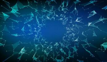 Abstract Low polygonal blue background with connecting dots and lines. Geometric low poly space. Connection structure. Science, cyberspace, medical, futuristic HUD background. Vector illustration.