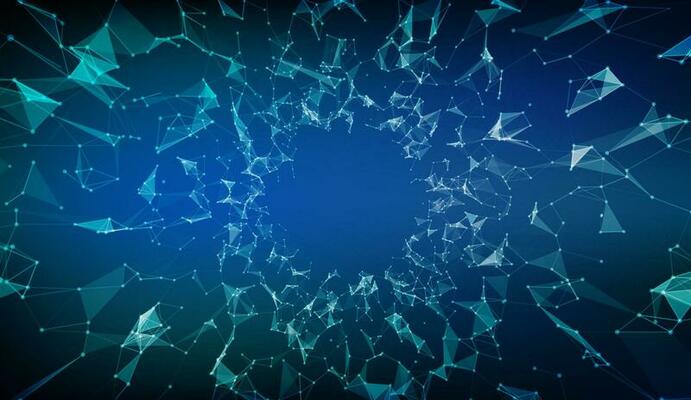 Abstract Low polygonal blue background with connecting dots and lines. Geometric low poly space. Connection structure. Science, cyberspace, medical, futuristic HUD background. Vector illustration.