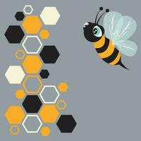 Honeycomb pattern with bee cartoon character vector illustration