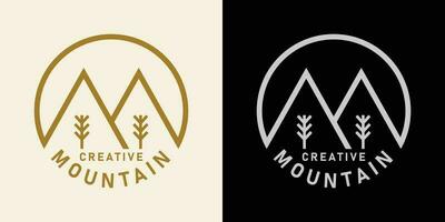 design logo simple pine mountain. creative simple logo in circle. Simple vector design editable