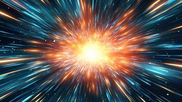 High-energy particles explosion. Star explosion with particles. Star warp and Wormhole. . photo