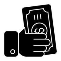 Hand giving money icon in solid design vector