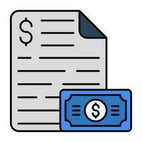 Folded paper with banknote, icon of financial document icon vector