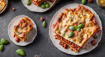 lasagna on a beautiful plate. . photo