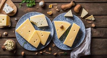 Cheese cut on a beautiful plate. . photo