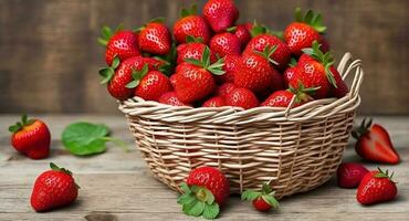 Strawberry in a beautiful basket. ai generation photo