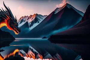 A lone dragon looks at the mountains. photo