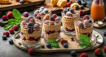 waffles mousse in a beautiful transparent glass. ai generation photo