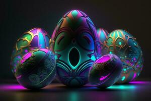Easter neon eggs. ai generation photo