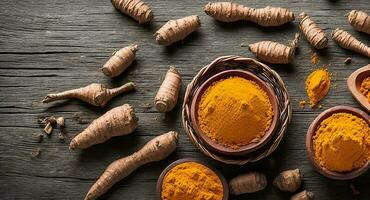 Turmeric in a basket. ai generationt photo