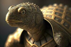 Golden Turtle with a beautiful and unusual skin. ai generation photo
