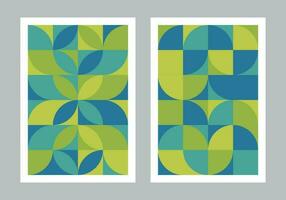 Abstract geometric pattern background. Bauhaus style art. Circle, semicircle, square shapes. Green and blue color tone. Design for print, cover, poster, flyer, banner, wall. Vector illustration.