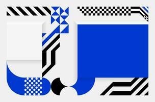 Abstract geometric patterns in white, black and blue. Simple background in Bauhaus style. Template design for posters, banners, websites. Vector illustration.