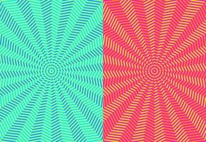 Abstract blue, pink, yellow background pattern. A circular radial illusion extending from the center. Twenty pointed star geometric shapes alternate dark and light colors. Vector illustration.