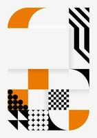 Simple background in Bauhaus style. Abstract geometric patterns in white, black and orange. Template design for posters, banners, websites. Vector illustration.