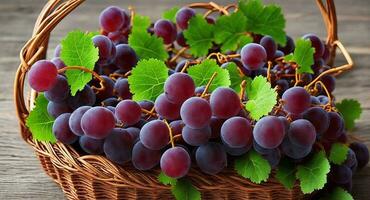 grapes in a beautiful basket. ai generation photo