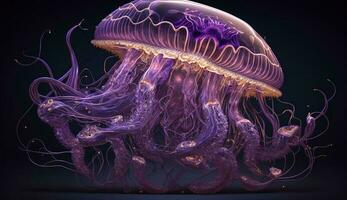 a purple jellyfish with a beautiful variety of uniquely shaped tentacles. ai generation photo