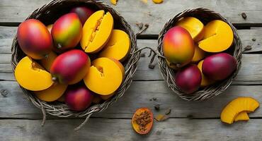 mango in a beautiful basket. ai generation photo