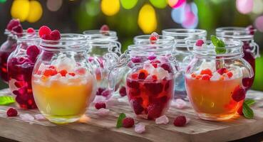 Fruit Jelly in glasses with a beautiful design. AI generation. photo