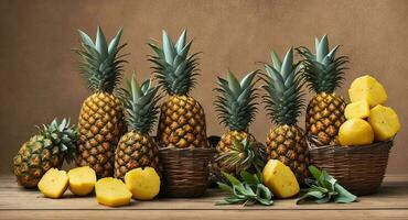 Pineapple in a beautiful basket. ai generation photo