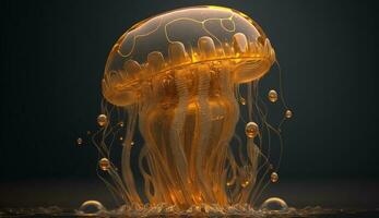 Golden jellyfish in its natural habitat. ai generation photo