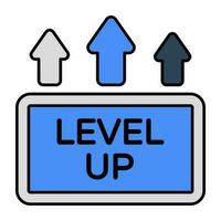 A flat design icon of mobile game level up vector