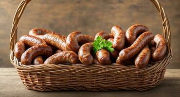 sausage in a beautiful basket. ai generation photo