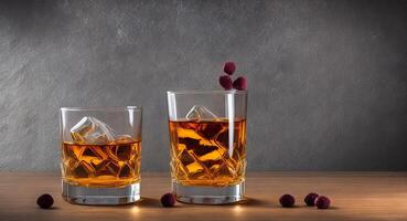 Whiskey in glasses with a beautiful design. AI generation. photo