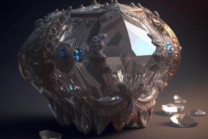 a diamond with lapis lazuli stones in beautiful armor made of miniature jewels is depicted against a dark background. ai generation photo