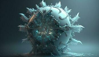 an ice virus under the microscope with many details and a unique shape highlighting the complexity of these tiny infectious bacteria. ai generation photo