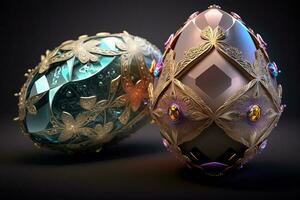 Easter precious eggs with various inserts. ai generation photo