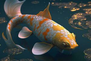 White koi underwater with orange and yellow scales. ai generation photo