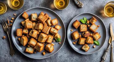 croutons on a beautiful plate. . photo