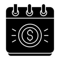Icon of money with calendar, solid design of payment day vector