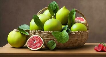 Pomelo in a beautiful basket. ai generation photo
